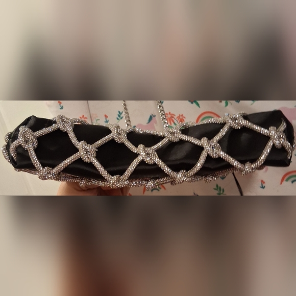 NWT Ted Baker Kylar Black Satin & Crystal Evening Convertible Bling Purse Bag - Picture 7 of 12